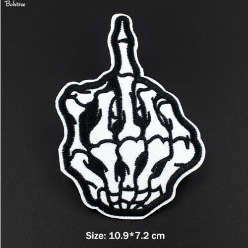 New design Punk White Fingers Skull Cloth Patch Iron On Embroidered Sewing Badge Appliques for Jackets Jeans Stickers