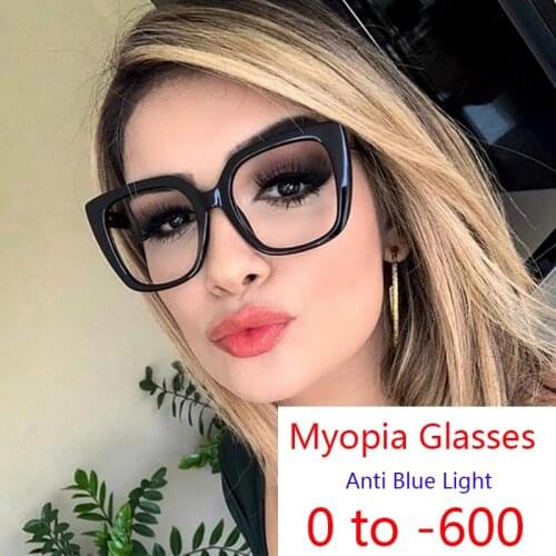New Big Frame Square Myopia Glasses -0 TO -6.0 Fashion Trendy Oversized Prescription Eyeglasses Anti Blue Light Computer Glasses