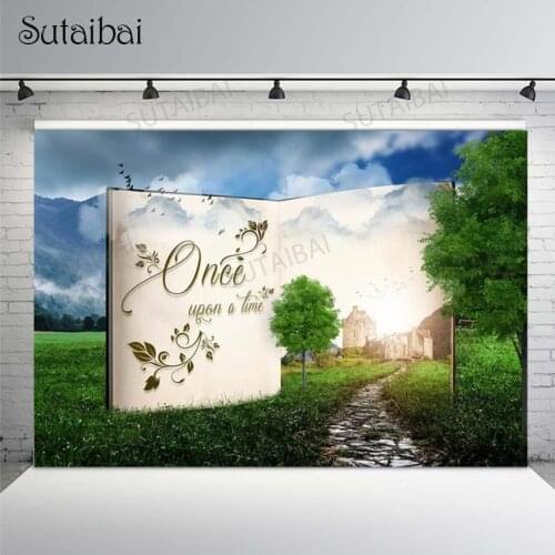 Once Upon A Time Book Fairy Tale Ancient Castle Tree Road Backdrops High Quality Computer Print Wedding Background Decorations