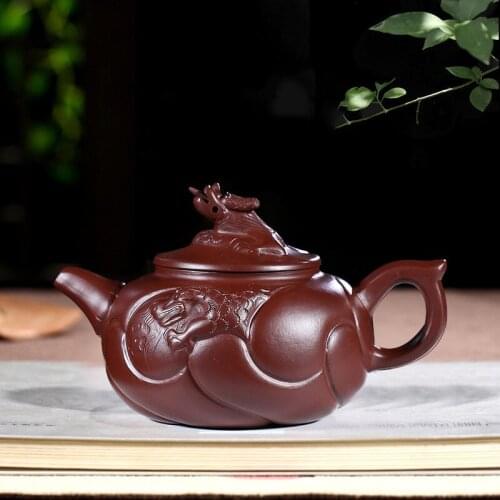 Yixing genuine original ore purple clay handmade teapot，Yu Hualong Chinese Kung Fu Teapot Tea set gifts 340 ml