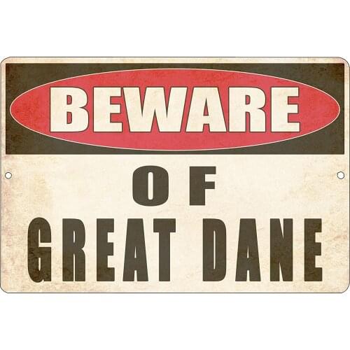 Beware of Great Dane Dog Yard Outdoor Warning Fence Retro Metal Tin Sign Plaque Poster Wall Decor Art Shabby Chic Gift