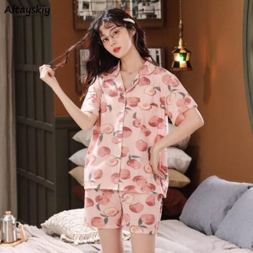 Pajama Sets Women Summer Fashion Ulzzang Black Leopard Short Sleeve Homewear Casual Female Sleepwear Single Breasted Harajuku