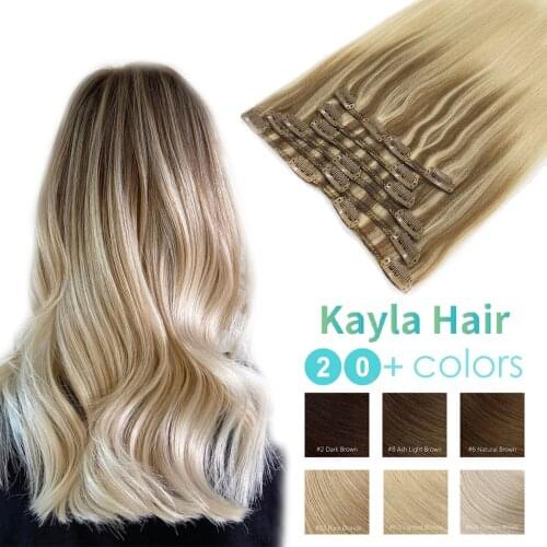Kayla Professional Clip In Hair Extension 100% Human Hair 12" 85grams Balayage Color 8/613 Clip in Human Hair Extensions
