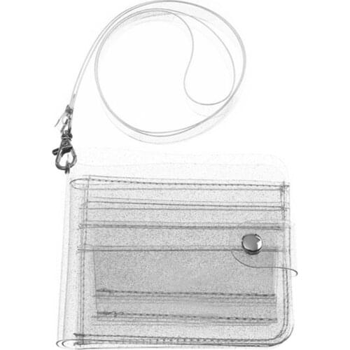 Women Clear Card Holder Wallet Transparent PVC Female Casual Lanyard Cute Glitter Bifold Purse Credit Card Holder Office Work
