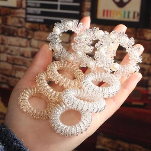 Pearl Hair Bands Transparent Elastic Bands for Girls Ponytail Holder Spring Hair Ties Hair Accessories