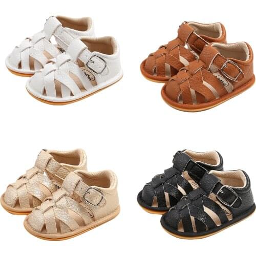 Baby’s PU Leather Toddler Sandals Little Children Solid Color Soft Sole Slip-on Sport Shoes 0-18Months