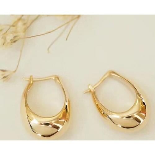 UBESTNICE AU750 Dolphin Back Trendy Pure 18K Yellow Gold Water Drop Hoop Earrings For Women Girl Wedding Party Gift Fine Jewelry