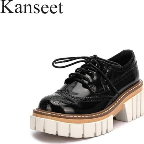 Kanseet Genuine Leather Lace-Up Shoes For Women Platform Chunky Heels Pumps 2021 Spring Summer Casual Basic Shoes Woman Heels