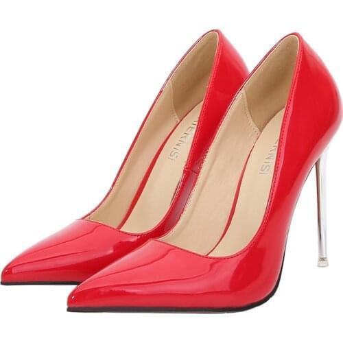 Fashion Patent High Heels Pumps Women Shoes Large Size Black Red Nude White Women Heels Brand Spring Party Wedding Shoes Ladies
