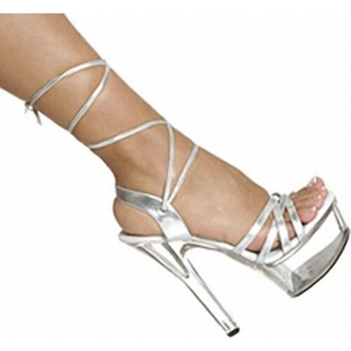 LAIJIANJINXIA 15cm high-heeled shoes sexy platform thin heels womens shoes 6 inch summer cross strap sandals crystal shoes