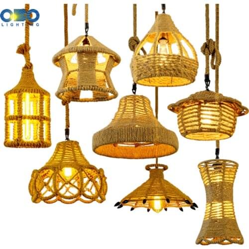Vintage Pendant Lamp Hemp Rope Weave Iron Lampshade Creative Shop/Coffee House Indoor Lighting Pendant Lights Bar E27 110-240V