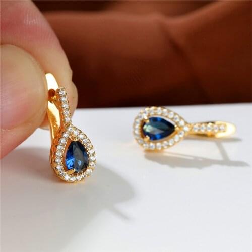 Vintage Female Rainbow Zircon Earrings Charm Gold Color Clip Earrings For Women Dainty Crystal Geometry Wedding Earrings