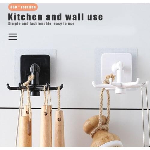 Rotatable 6-claw Wall Hook Kitchen Bathroom Towel Storage Hanger Clothes Rack Plastic Hanging Shelf kitchen Tools
