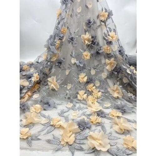 High Quality Tulle Lace Fabric 3D Applique Craft Flowers And Leaf Embroidery Sewing For DIY Wedding Dress Skirt 5 Yards