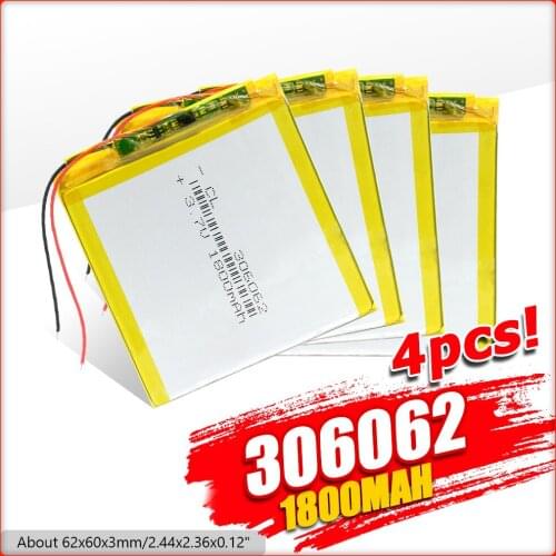 1/2/4 Pcs/lot New Li Ion Li-polymer Battery 306062 Rechargeable 1800mAh Lipo Camera Radio PDA POS Machine Solar Lamp Batteries