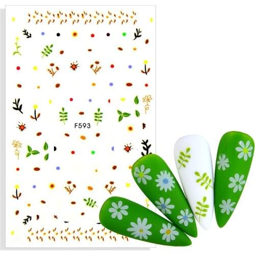 1 Sheet 2021 New 3D Adhesive Nail Sticker Flower Leaves Slider Transfer Nail Stickers Nail Art DIY Watermark Decals Decoration