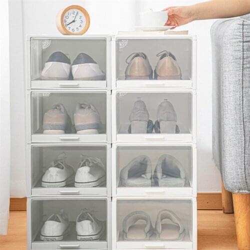 1pc Shoes Box Drawer Type Stackable Plastic Shoes Storage Case Shoe Container