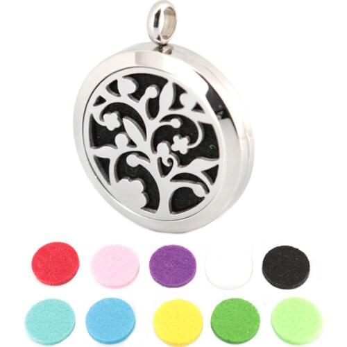 10pcs 30mm Round Silver tree of life Aromatherapy Oils Stainless Steel Perfume Diffuser Locket Necklace Pendant