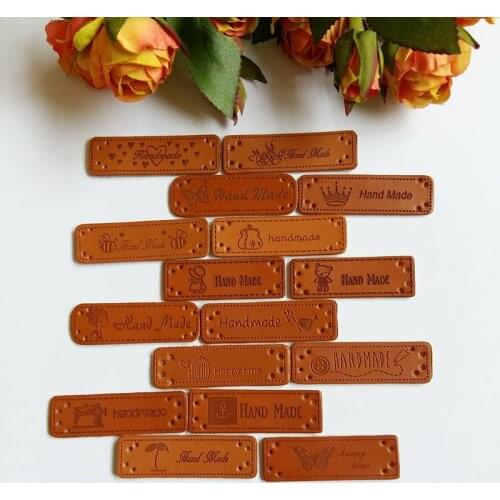 10pcs "Hand Made" Labels PU Leather Tags DIY Labels For craft decorative Bags Shoes Sewing Accessories