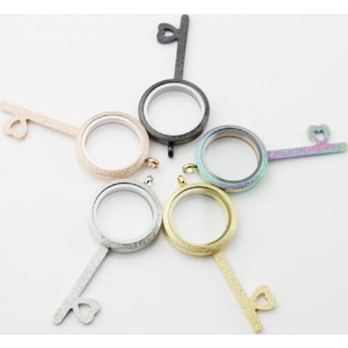 10pcs/lot Screw Sparkle Key Shape Floating Locket Pendant Stainless Steel Living Memory Glass Locket For Charms