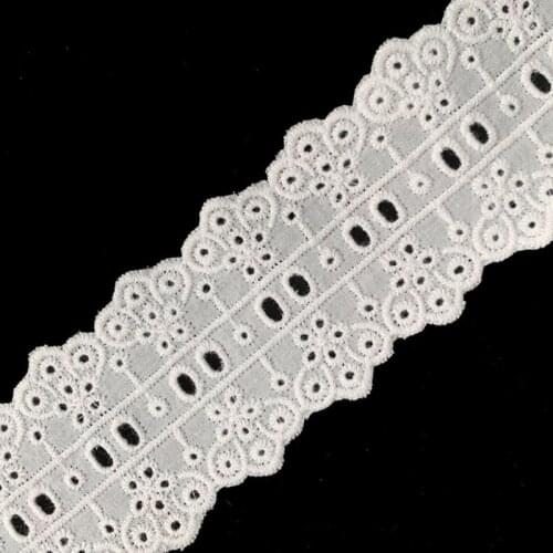 15Yards Cotton Embroidery Lace Fabric DIY Applique Trim 49mm Width Ribbon Sewing Bilateral Guipure Wedding Cloth Decor