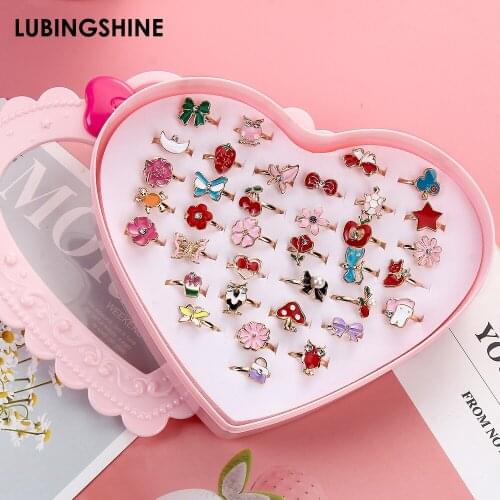 36pcs/box Cute Flowers Butterfly Animal Rings For Women Girls Kids Adjustable Finger Rings Jewelry Children Birthday Party Gifts