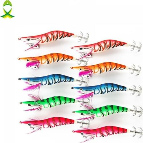 JSM 5pcs Hard Squid hook jig Lures Sea Fishing Artificial Bait Wood Shrimp Squid Fishing Hook 10cm length