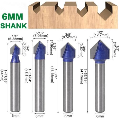 6mm Shank 90 Degree V Type Groove Flush Trimming Router Bit Chuck Trimming Cemented carbide Engraving CNC End Milling Cutter