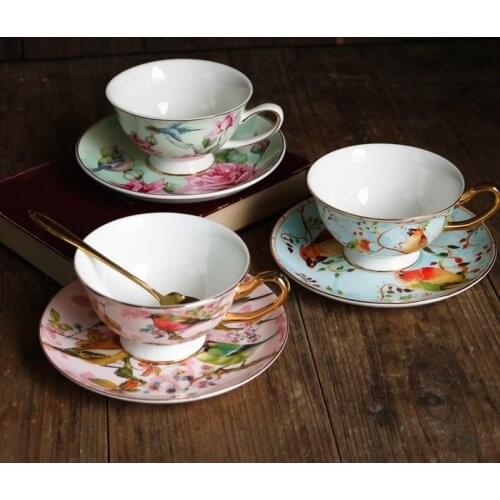English pastoral style bird flower bone china exquisite afternoon tea coffee cup and saucer/black tea cup