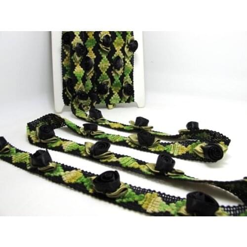 3/4 Inch Rose Bud Flower On Woven Chenille Ribbon Trim|Decorative Floral Ribbon|Scrapbook Materials|Clothing|Decor