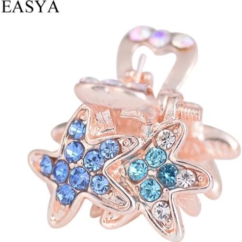 EASYA Eimple Elegant Double Star Hair Claw Clips For Women Girls Rhinestone Small Hair Accessories Headwear