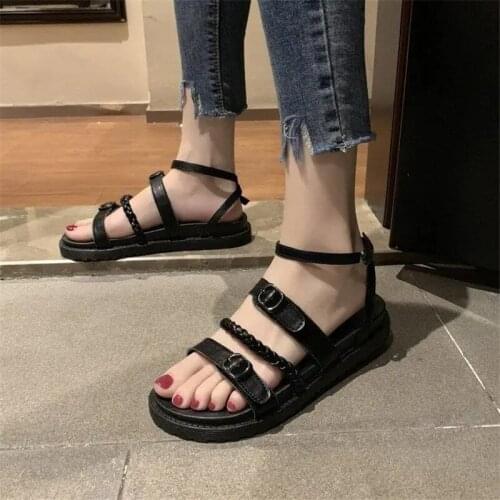Harajuku Designer Rome Punk Sandals Women Fashion Platform Gothic Gladiator Wedges Shoes 2021 Summer Beach Buckle Strap Flats
