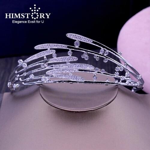 Himstory Brilliant Classic Wedding Brides Leaves Tiara Crown Hair Jewelry Accessories Full CZ Tiara Party Festival Hair Jewelry