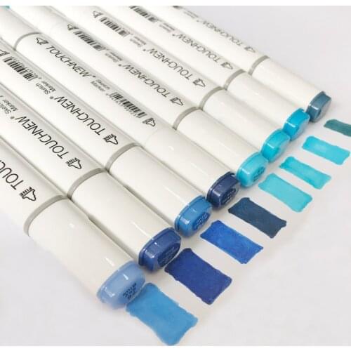 Art Markers 8Pcs Blue Colors Artist Dual Headed Marker Set Manga Design School Drawing Sketch Pen Art Supplies