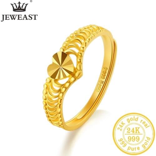 JLZB 24K Pure Gold Ring Real AU 999 Solid Gold Rings Shiny Heart Beautiful Upscale Trendy Classic Jewelry Hot Sell New 2020