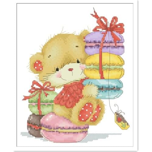Bears macaron cross stitch package cartoon animal 18ct 14ct 11ct cloth cotton thread embroidery DIY handmade needlework