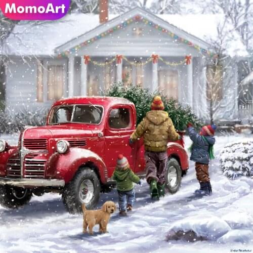 MomoArt Diamond Painting Car Cross Stitch Set Diamond Embroidery House Needlework Mosaic Portrait 5D DIY Winter Home Decor