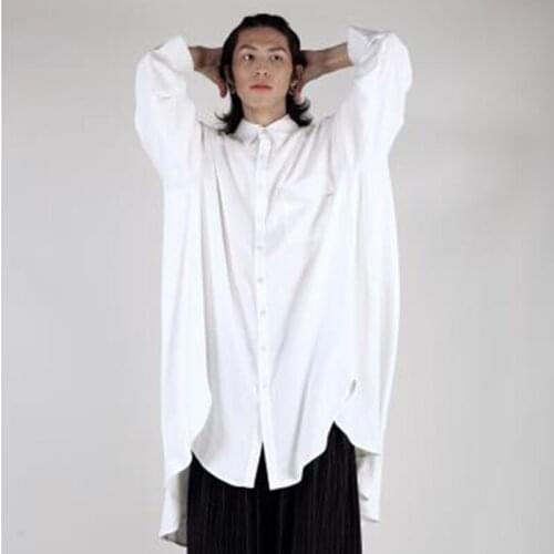 Men Spring And Autumn New Lapel Pure Color In The Long Pendant Design Long Sleeve Shirt Languid Lazy Wind Loose Leisure