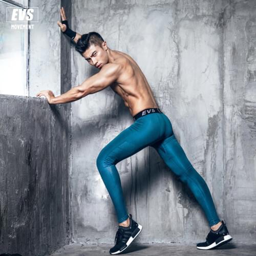 2020 EVS Men Fitness Leggings Tights Elastic Compression Tights Quick Dry Breathable Bodybuilding Pants New