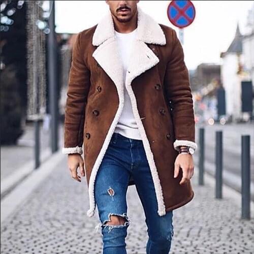 2020 Men Faux Fur Trench Casual Winter Clothes Fashion Style Long puffy Jacket Long Thicken Warm Coat Male Windbreaker