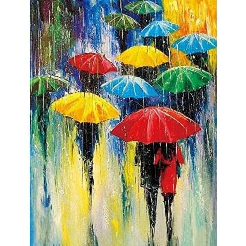 5D Poured Glue Diamond Painting Kits Scalloped Edge Full Round Drill DIY Mosaic Pattern Handmade Embroidery Wall Decor Rainy Day