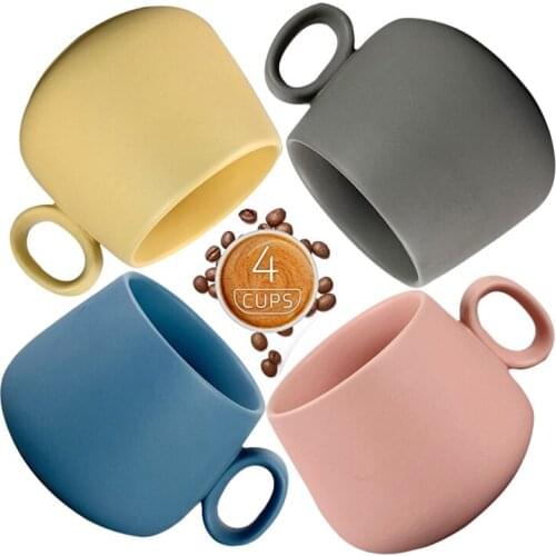 Hot Creative Simple Color Matte Ceramic Coffee Cup Mug Breakfast Cup Couple Ceramic Water Cup 290ml Coffee Mugs Set of 4 Cup