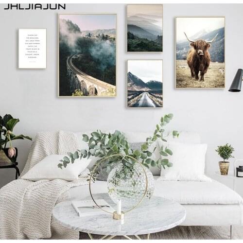 JHLJIAJUN Wall Art Landscape Canvas Poster Nordic Nine Arch Bridge Foggy Forest Print Painting Decoration Picture Home Decor