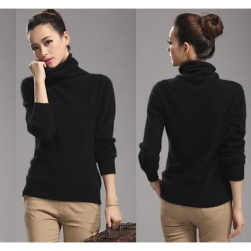 New Pure Mink Cashmere High Collar Shirt Collar Piles of Autumn Winter Womens Long-sleeved Sweater Warm Sweater Pullovers