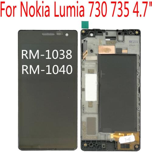 Original For Nokia Lumia 730 735 4.7" RM-1038 RM-1040 LCD Display Touch Screen