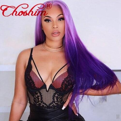 Ombre Pink Purple Blue Human Hair Wig For Women Remy Brazilian Straight Hair Lace Front Wig Pre Plucked with Baby Hair
