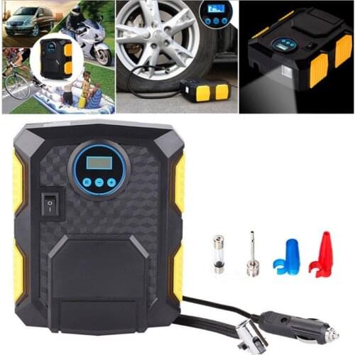 Portable Air Compressor Pump 12V DC - Pointer Digital Tire Inflator - Auto Tire Pump with Emergency Led Lighting and Long Cable
