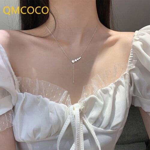 QMCOCO Delicacy 925 Silver Circle Shell Pendant Collarbone Chain Necklace For Women Long Tassel Choker Necklace Jewelry Gifts