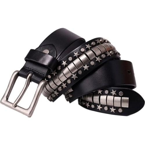 Cowgirl Cowboy Genuine Leather Bling Star Rivet Belt For Western Women Men Ceinture Punk Rivet Punk Pin Buckle Cowhide Belts