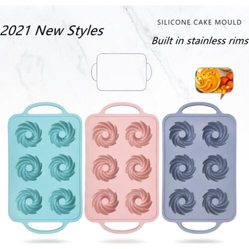 Built in stainless rim 6 Holes Silicone windmill Mold Cookies Fondant Baking Pan Non-Stick Pudding Steamed Cake Mold Baking Tool